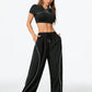 Women's Casual Streetwear T-Shirt And Wide Leg Pants 2pc Set- Various Colours
