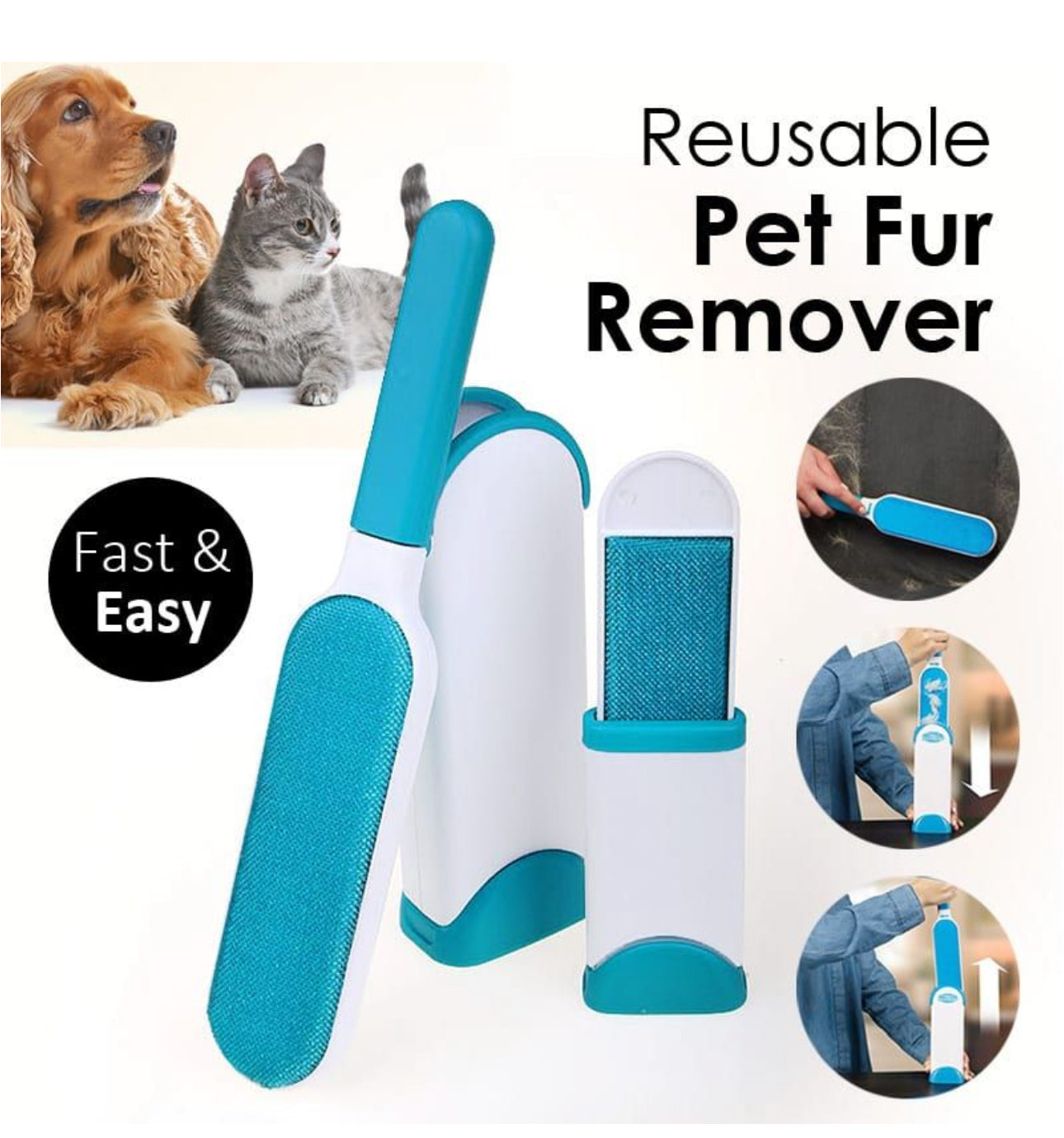 Pet Reusable Pet Hair Remover with Self Cleaning Base