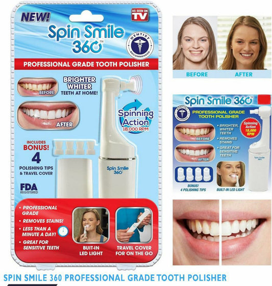 Enhance Your Smile with Spark Innovators Spin Smile 360 - Professional Grade Tooth Polisher & Whitener