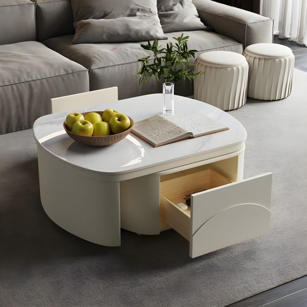 MFurn 
Extendable Coffee Table for Living Room,with 2 Storage Stools and 2 Drawers, White.