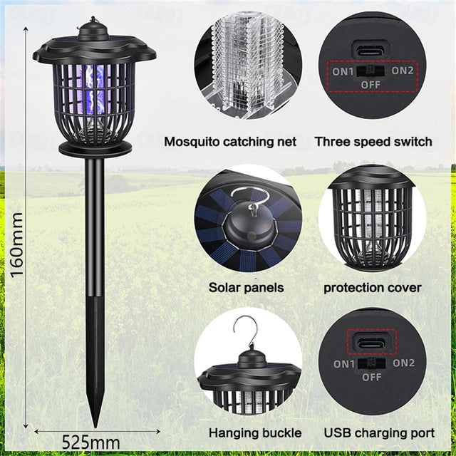 Solar Bug Zapper Outdoor,Mosquito Zapper Outdoor Mosquito Killer for Bug Gnat Fly Small Flying Insect Mosquito Repellent for Patio Yard Garden Farm,Waterproof Bug Lights for Outside 2pc