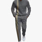 Men's Fashion Casual Zipper Up Collar Long Sleeved 2pc Set-Various Colours
