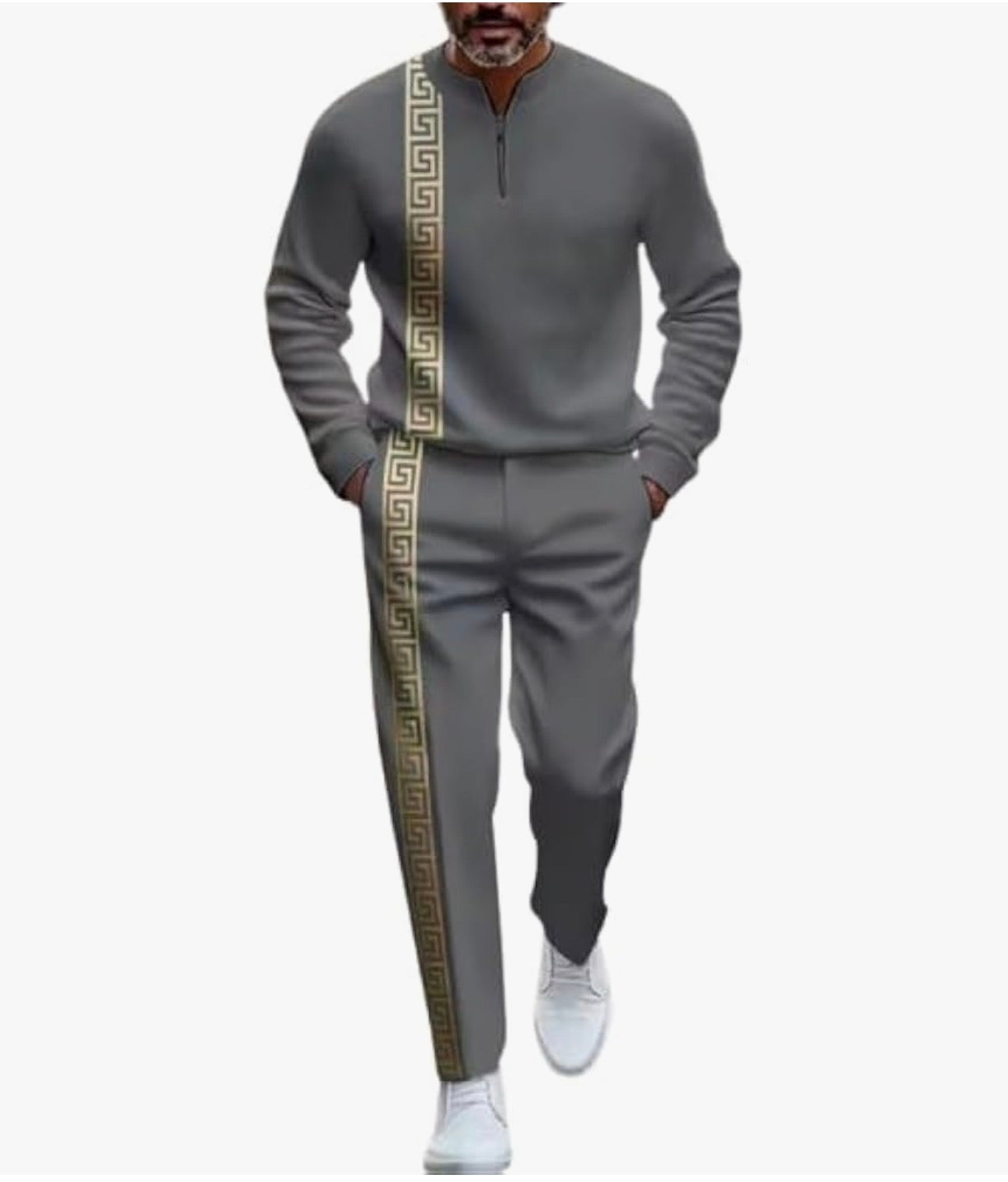 Men's Fashion Casual Zipper Up Collar Long Sleeved 2pc Set-Various Colours
