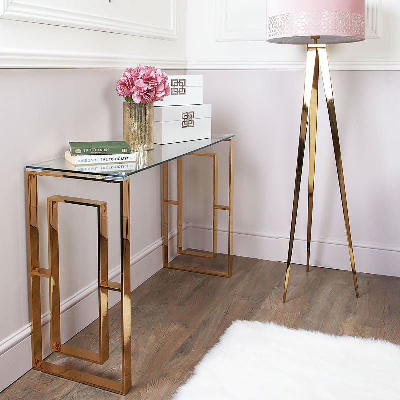MFurn Gold Contemporary Clear Glass Console Display Table