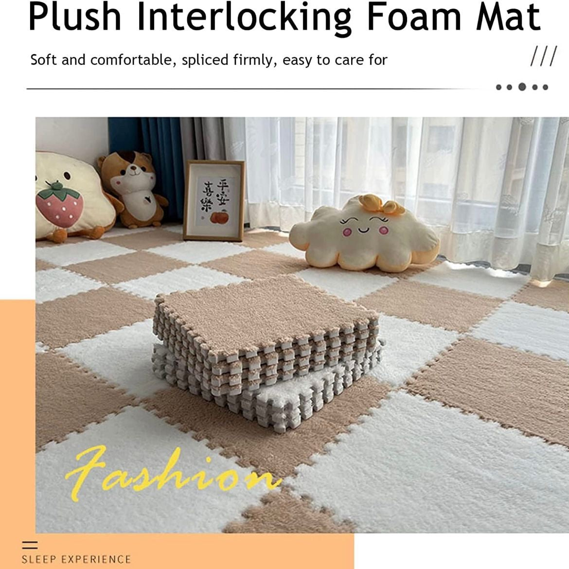 Nordic Floor Mat Splicing Carpet Plush Velvet Bedroom Rooms Children Girls Pink Mat Puzzle Plush Mats 10pc Pack