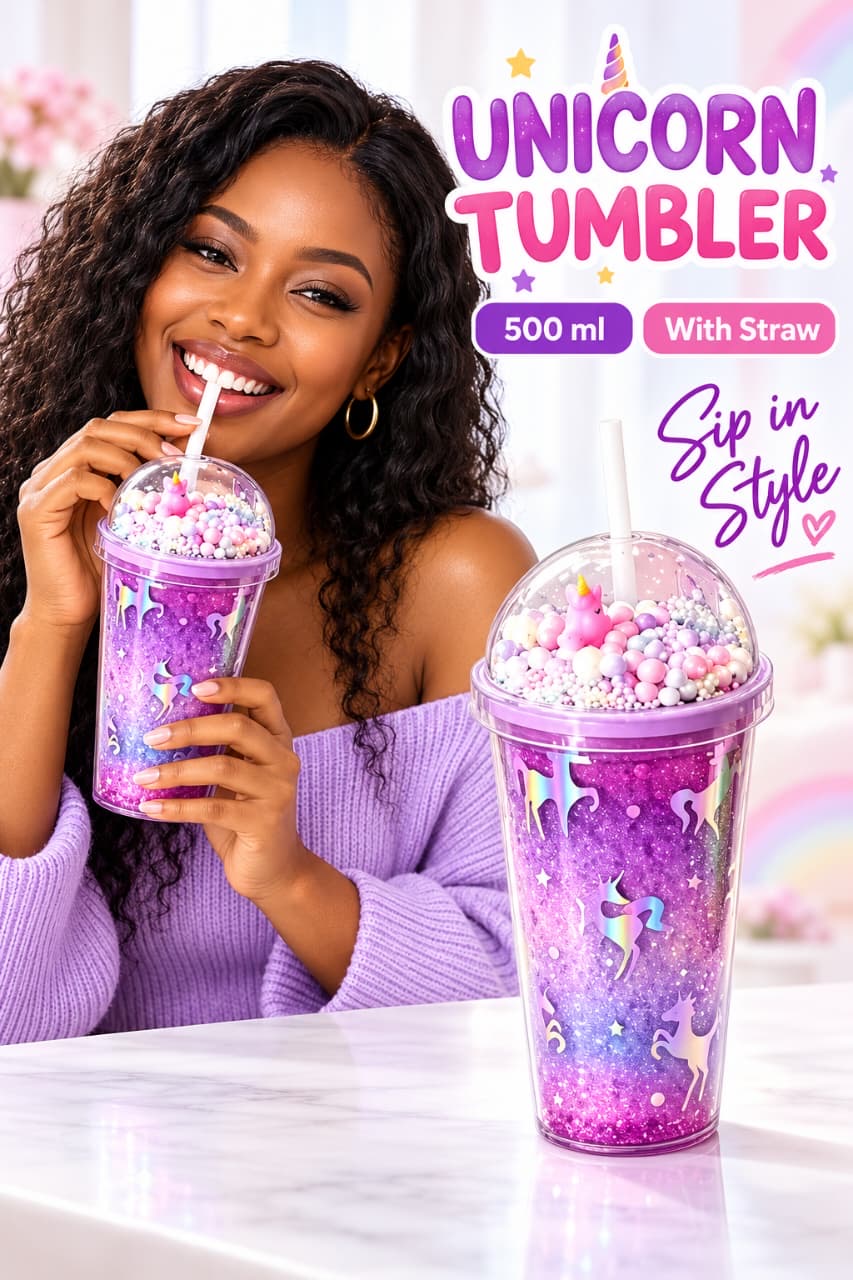 MHome Unicorn Glitter Tumbler 500ml -Various Colours