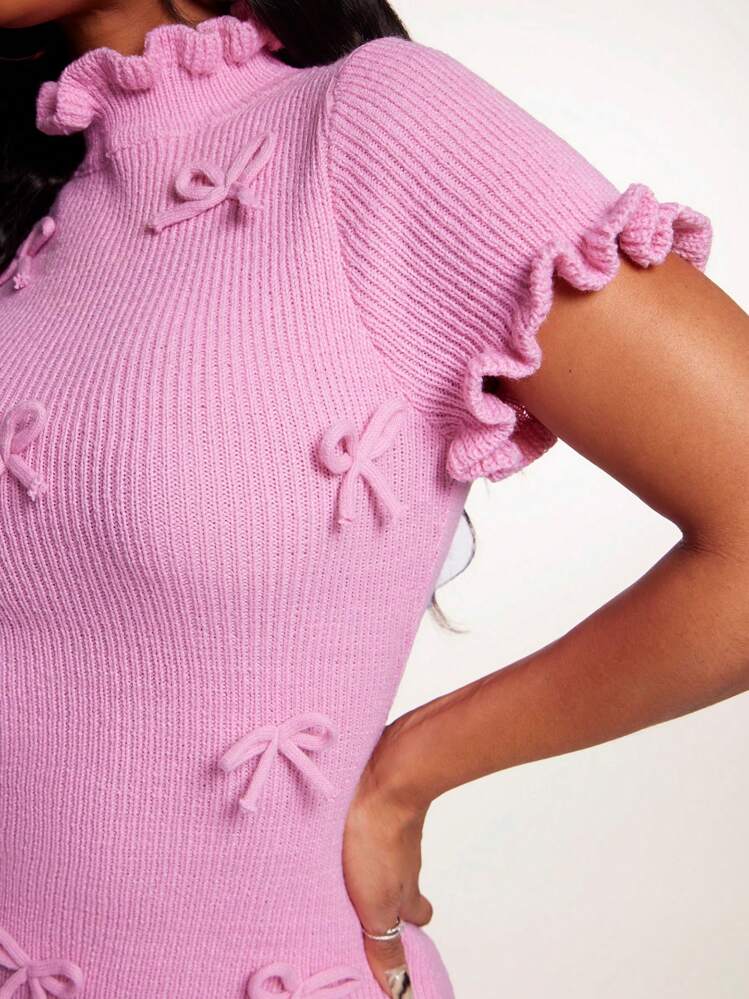 Ladies Coquette Style Ribbed Knit Mini Dress-Various Colours