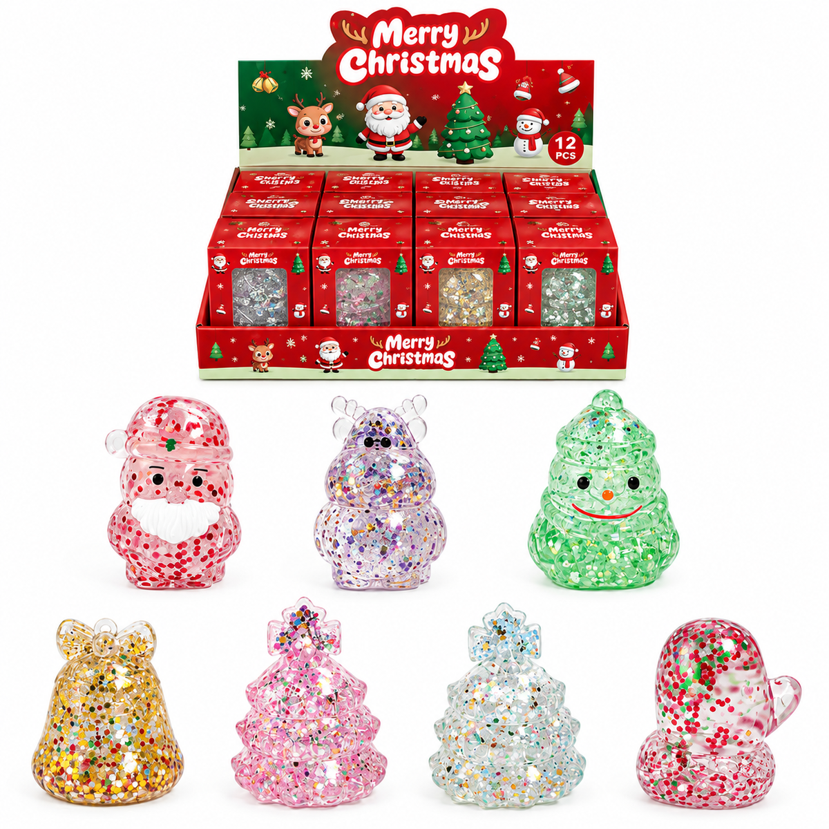 Christmas Squishy Toys, Sparkly Sequin Stress Relief Fidget
