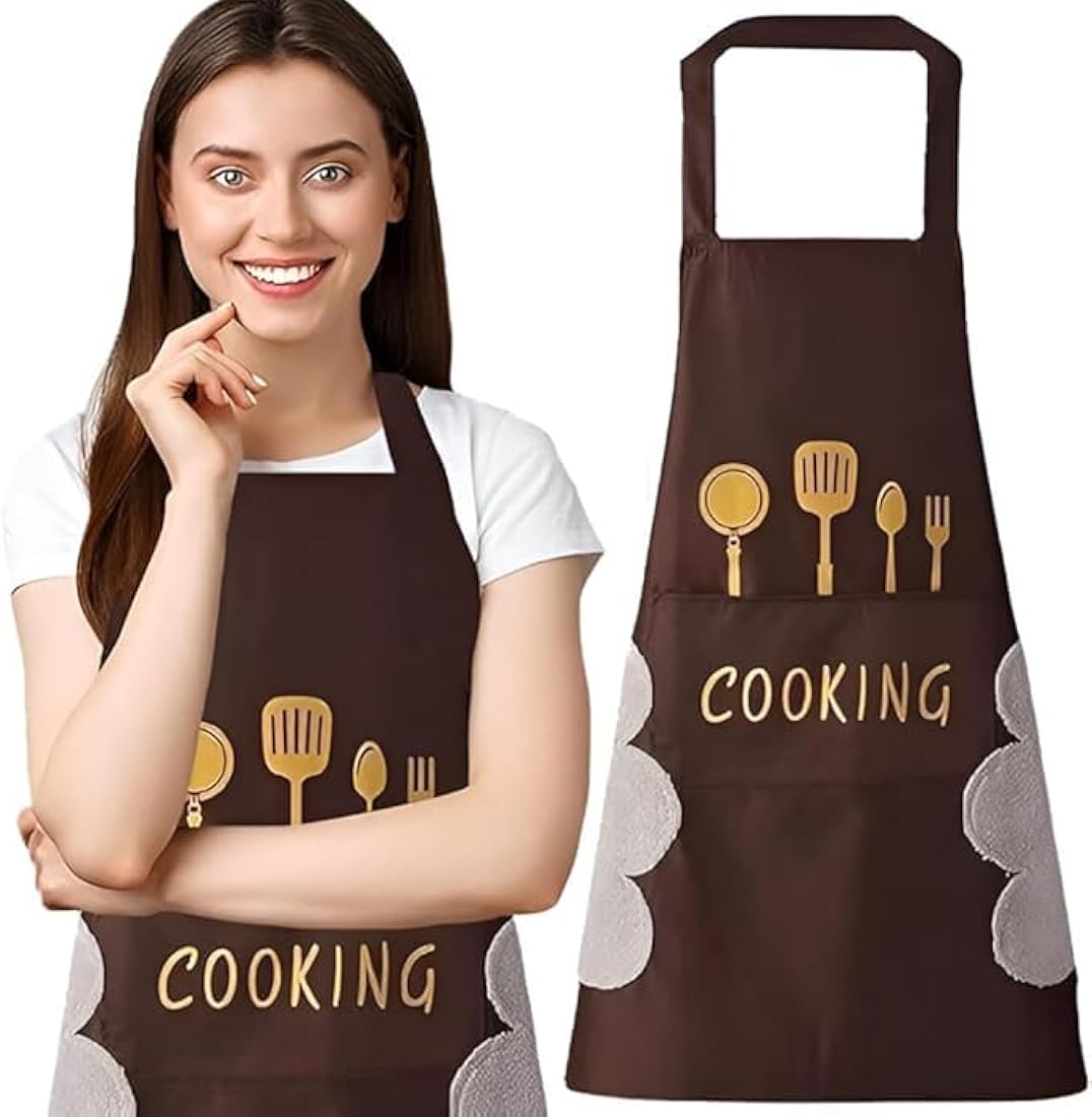 MHome Waterproof Kitchen Aprons for Women, Cooking Apron for Cooking, Baking, Chefs Apron with Pocket, Premium Aprons as a Gift for Mum, Wife, Girlfriend, Grandma-Various Colours