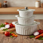 MHome 3 Piece Ceramic Casserole Pot Set With Tempered Glass Lids
