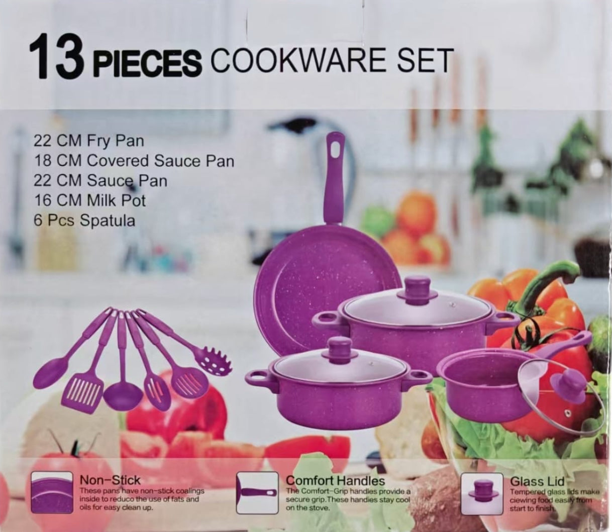 MHome Non-Stick Cookware 13pc Various Colour Options