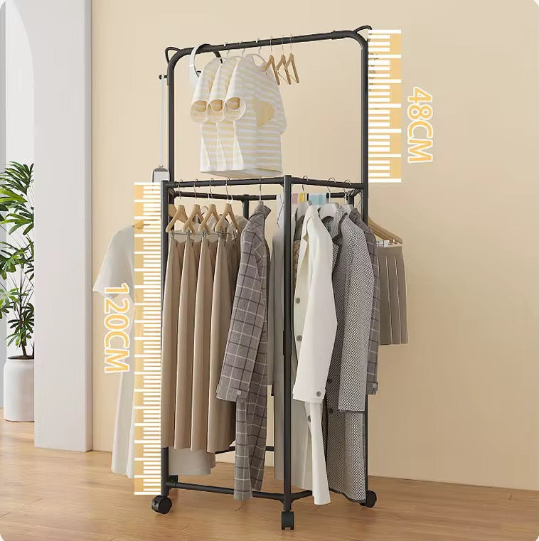 MHome Multifunctional Double Rotating Clothing Rack With Wheels