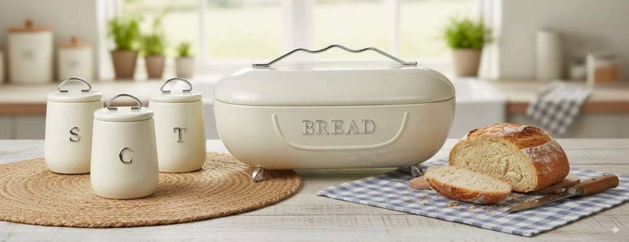 MHome Retro-Style BreadBin & Canister 4pc Set- Various Colours