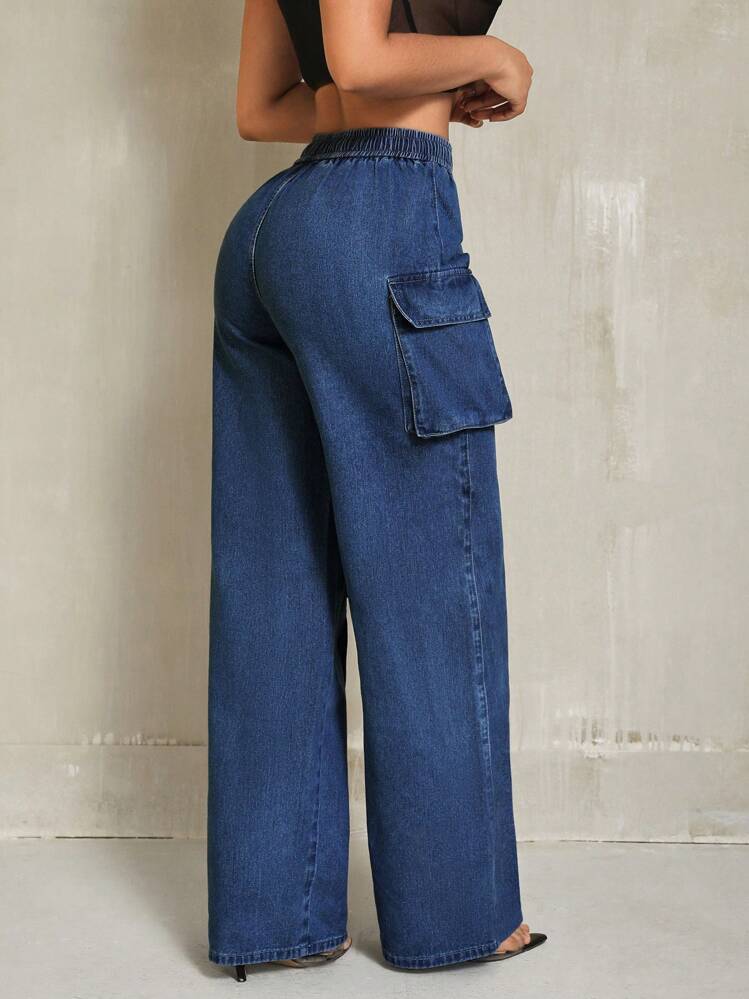 Women’s SEXY Casual Fit Casual Denim Wide Leg Pants With Pocket Design
