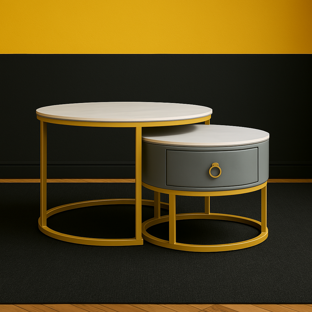 MFURN 2pc Nesting Modern Table Set – Marble Look with Storage Drawer
