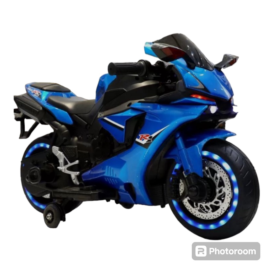 Kids Ride On Motorcycle Bike 12V Battery Powered 4 Wheel - Electric Bicycle Toy -Blue