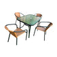 MFurn Sunshine 6 Piece Outdoor Patio Set with Steel Center Umbrella & Tempered Glass Table