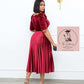 Short Sleeve Round Neck Women's Maxi Dress Pleated Plain Belt Dress