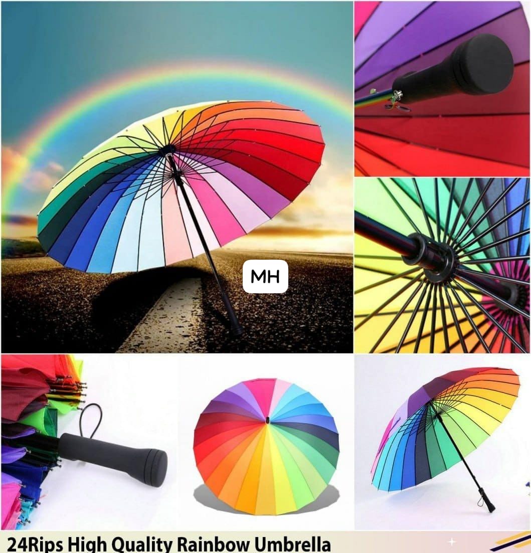 Straight Umbrella 24K Long-handle Rainbow Umbrella 2-3 People Car Large Windproof Straight Umbrella Anti-UV