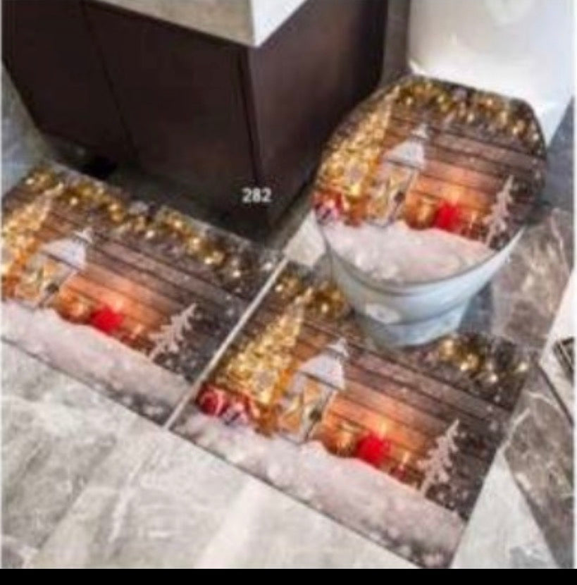 MHome Christmas Bathroom-Toilet Set with Rugs for Bathroom Decor Set3pc