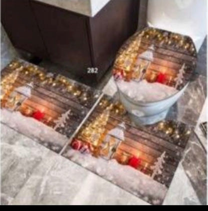 MHome Christmas Bathroom-Toilet Set with Rugs for Bathroom Decor Set3pc