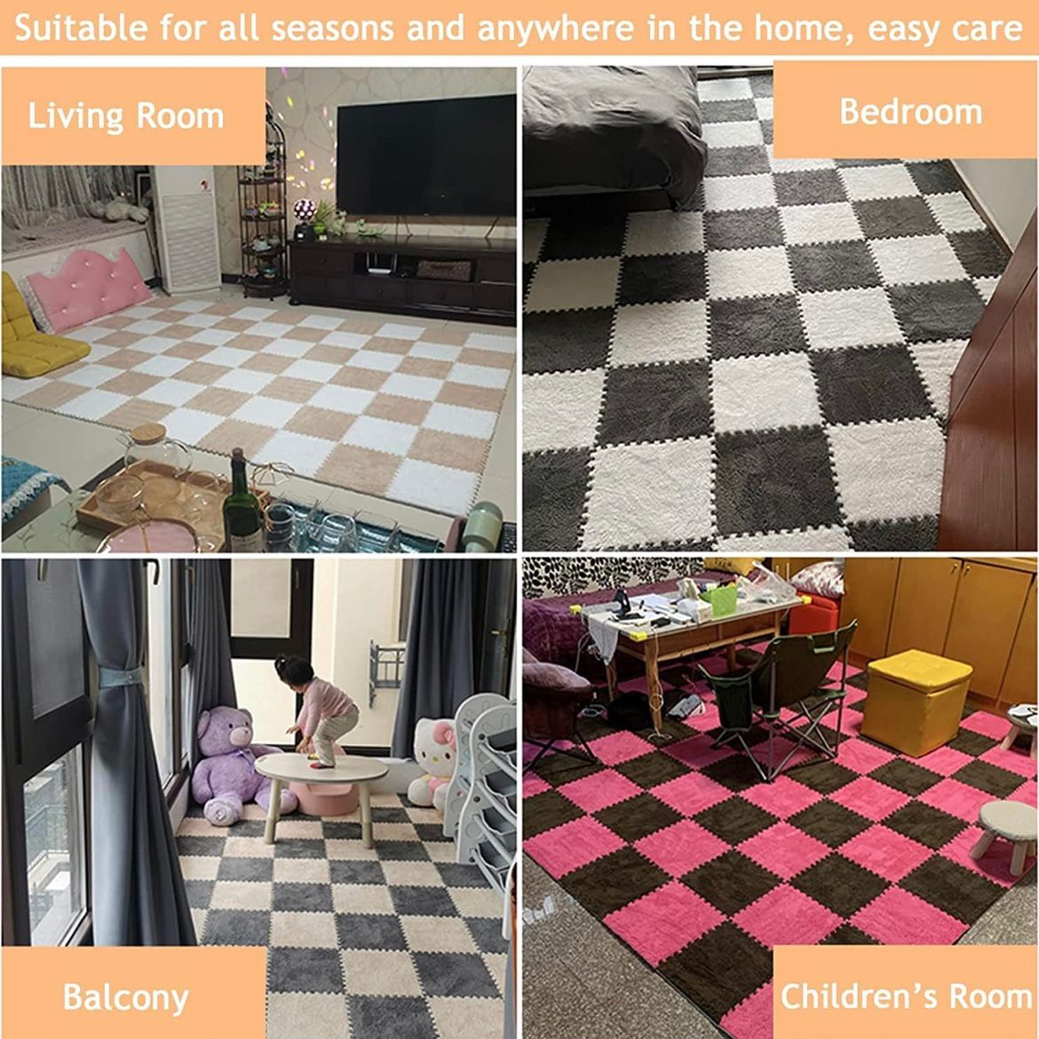 Nordic Floor Mat Splicing Carpet Plush Velvet Bedroom Rooms Children Girls Pink Mat Puzzle Plush Mats 10pc Pack