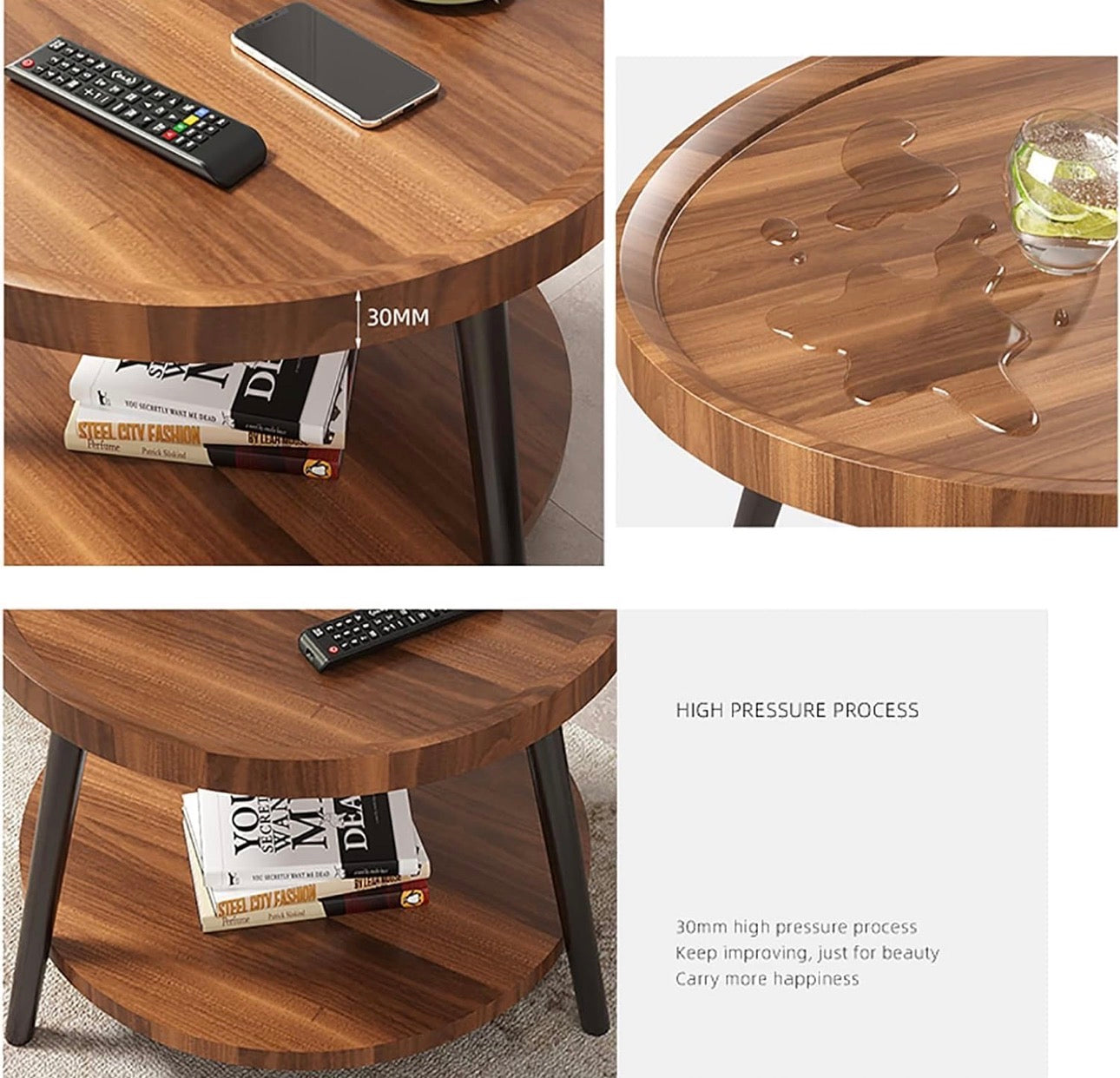 MFurn Modern Double-Layer Round Coffee Table, For Living Room, Sofa Side Table, Bedside Table - Ideal For Balcony, Corner Table, Tea Table - Sleek Design