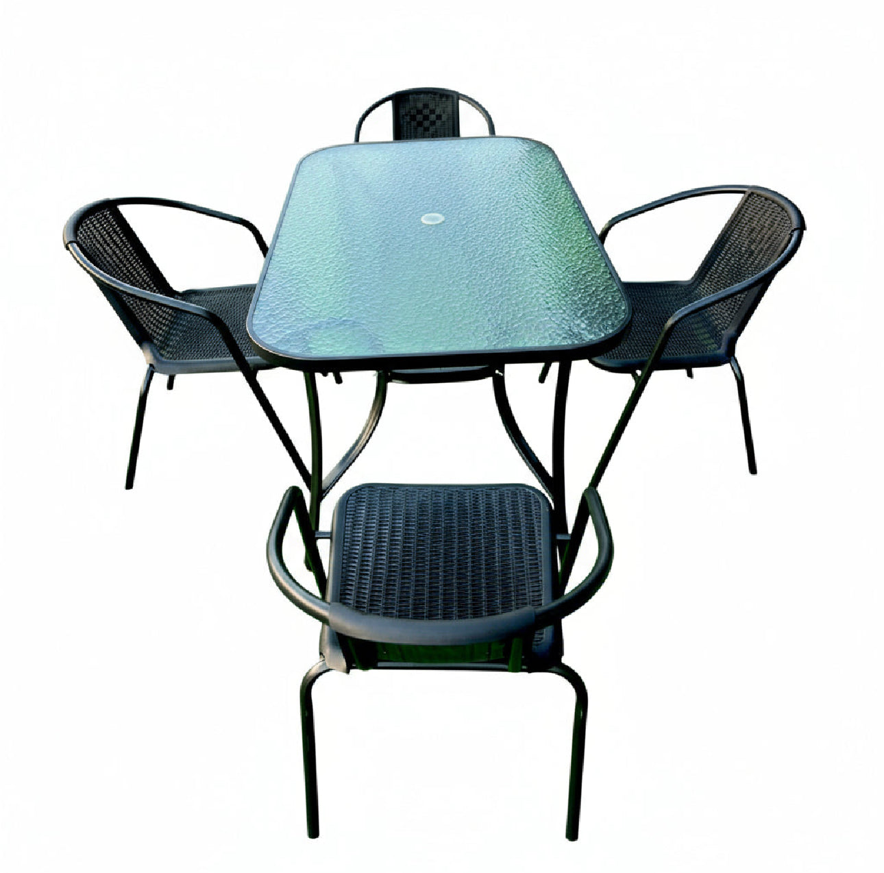 MFurn Sunshine 6 Piece Outdoor Patio Set with Steel Center Umbrella & Tempered Glass Table