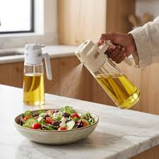 MHome 2-In-1 Oil Dispenser with Sprayer Bottle, White 2pc Set