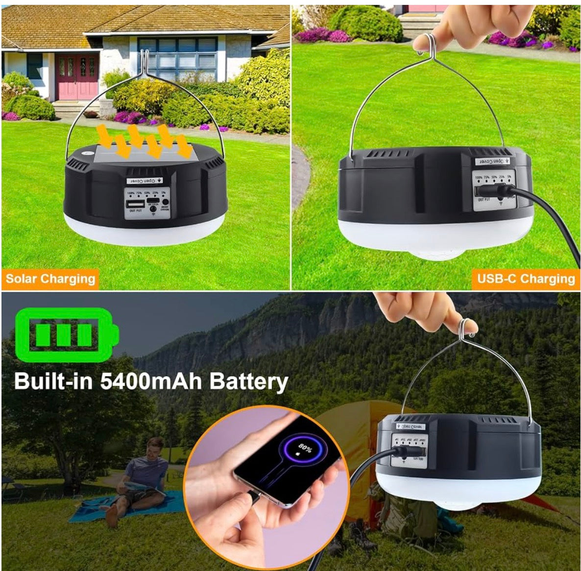 Mtech Solar Powered RGB Remote Controlled Camping Party Light With Hook