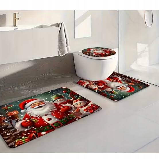 MHome Christmas Bathroom-Toilet Set with Rugs for Bathroom Decor Set3pc