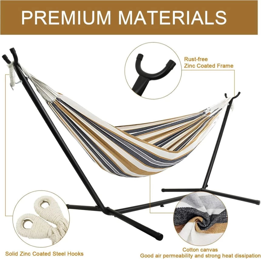 MHome 2-Person Hammock With Stand Brazilian-Style Outdoor Indoor