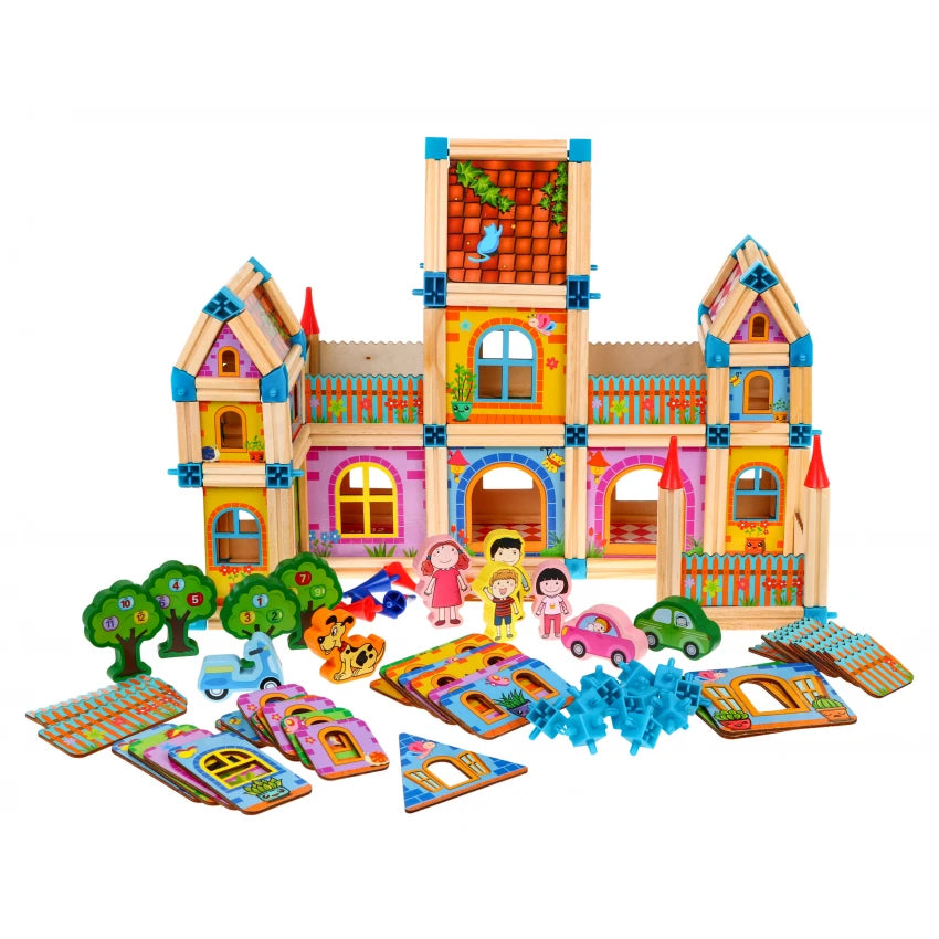 Kids DIY Children's Multi-functional Building Blocks Interactive Educational Wooden Doll House 268pc