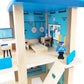 Kids Wooden Police Station Playset, RolePlay Dollhouse, 3-Level with Figures