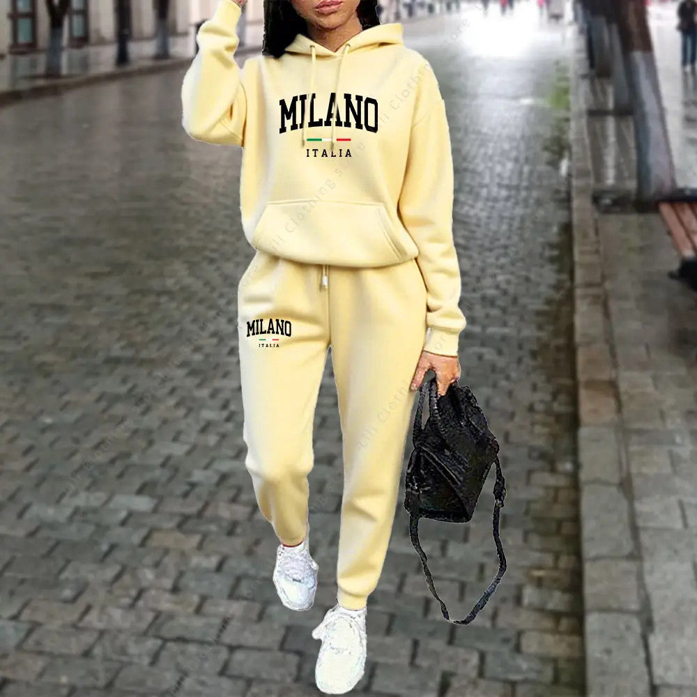 Women’s Tracksuit Set Hoodie + Pants MILANO Print Autumn Winter Outfit-Various Colours