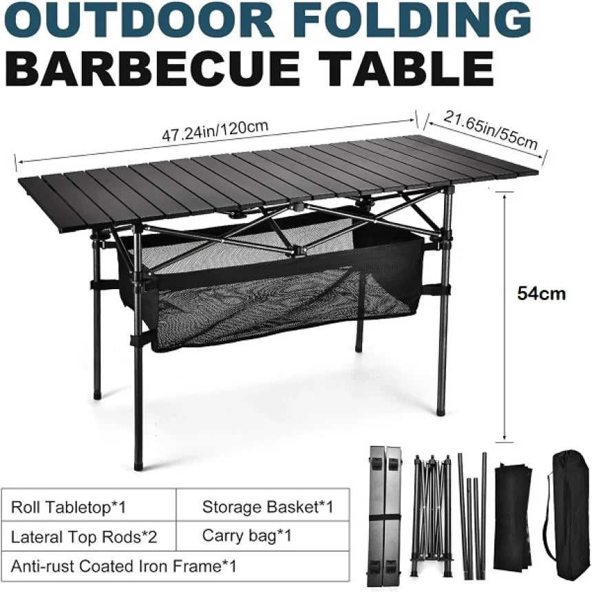 MHome Folding Camping Table – Adjustable Aluminium Outdoor Table with Storage
