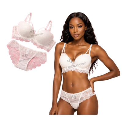 Ladies White Floral Lace Lingerie Set