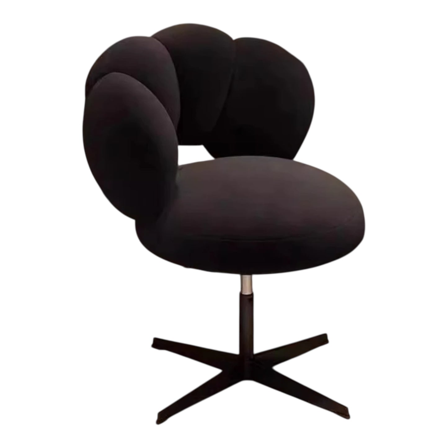 MFurn Rotating Boucle Upholstered Desk Makeup Vanity Chair with Wheels Swivel Cloud-shaped Accent Chair with Adjustable Height for Home Office Living Room, Bedroom Women Black