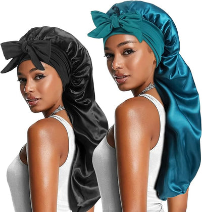 Ladies
2pcs Long Satin Bonnets with Tie Band, Large Braid Bonnet Silky Hair Cap for Locks Women Sleeping