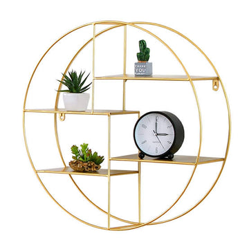 MHome Metal Floating Shelves, Large Round Wall Mounted Shelf, Industrial Gold Hanging Rack for Wall Decor,Storage Holder | for Living Room,Bedroom,Bathroom,Kitchen