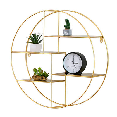 MHome Metal Floating Shelves, Large Round Wall Mounted Shelf, Industrial Gold Hanging Rack for Wall Decor,Storage Holder | for Living Room,Bedroom,Bathroom,Kitchen