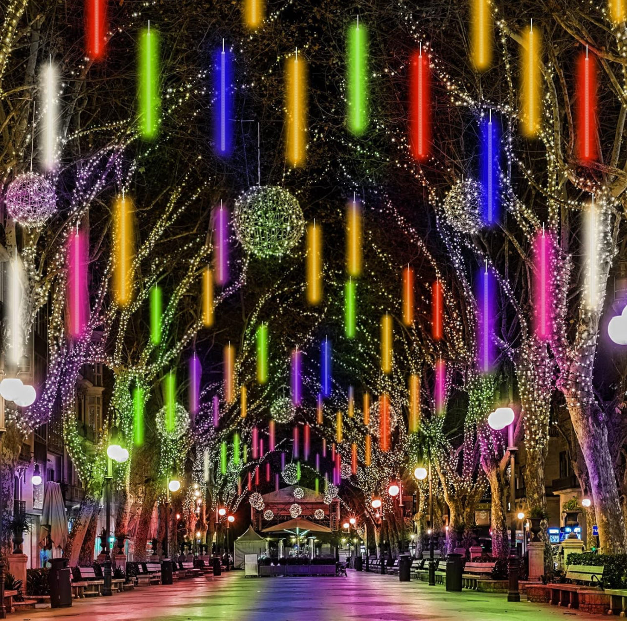 Christmas LED Meteor Shower Rain Light, 80cm 8 Tubes SMD LED Snow Fall Lighting Snow Lights Cascading Icicle String Light for Christmas New Year Night Lighting Garden Tree Home Decor, Multicolor