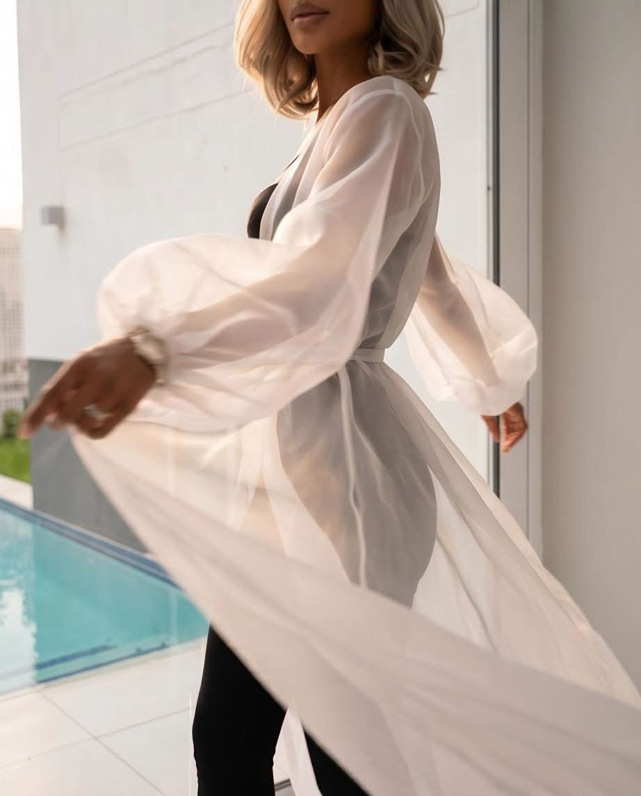 Ladies Floor Length Sheer Mesh Cardigan-Various Sizes & Colours