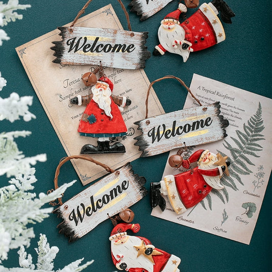 Christmas Hanging Santa Claus Sign Santa Wooden Indoor/Outdoor Decor Hanging Santa Claus Wall Ornament for Christmas Holidays Wooden Wall Door Home Decoration