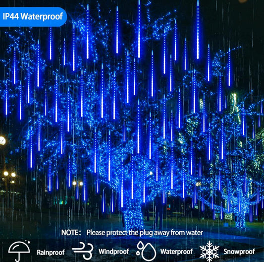 Christmas Outdoor Lights, LED Meteor Shower Lights for Christmas Decorations Tubes, Waterproof Icicle Lights for Tree & Party & Holiday -(Blue) 8 Tube