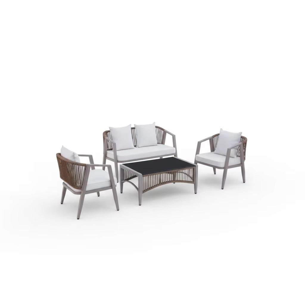 MFURN Pesci Woven Rope Style Outdoor Patio Set 4pc