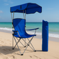 Folding Camping Chair with Shadow Sky, Portable Beach Outdoor Fishing Aluminum with Sun Protection and Carry Bag, Garden Chair for Beach, Pool, Garden, Blue (Color : Blue) XL
