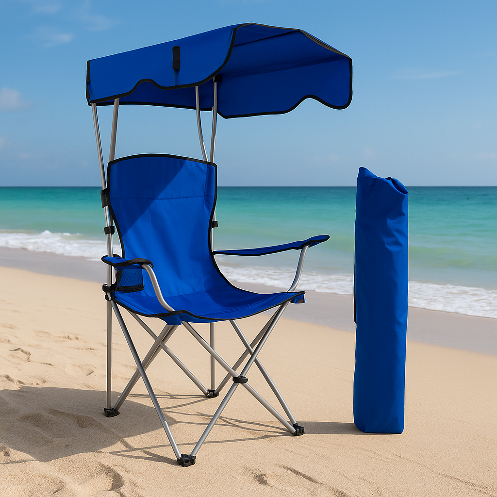 Folding Camping Chair with Shadow Sky, Portable Beach Outdoor Fishing Aluminum with Sun Protection and Carry Bag, Garden Chair for Beach, Pool, Garden, Blue (Color : Blue) XL