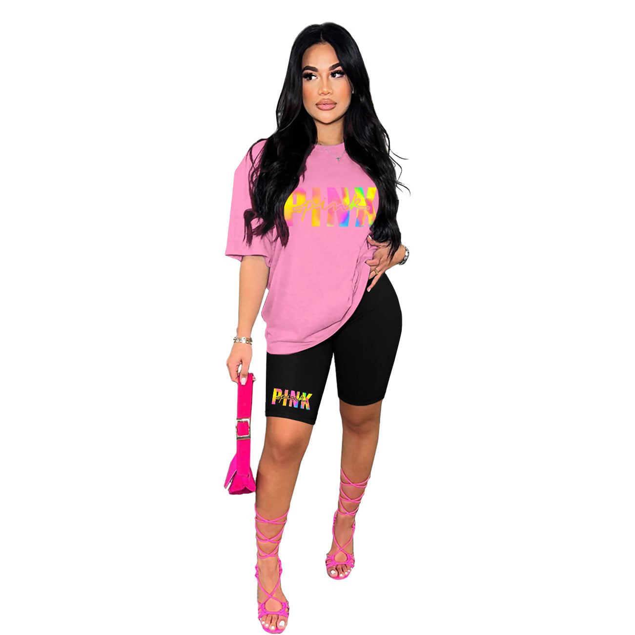 Casual 2 Piece Outfits for Women Short Sleeve T-Shirts Bodycon Shorts Set