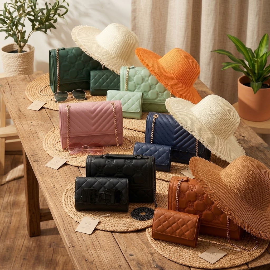 Women’s 4-Piece Fashion Set – Handbag, Wallet, Sunglasses & Summer Hat